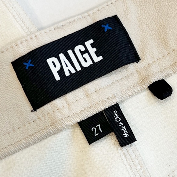 Paige Stella Faux Leather Straight Pants Womens Ecru High Rise Ankle Classic 27 - Picture 8 of 10